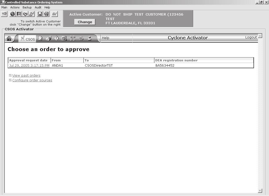 This screen will also show you a computer generated order id number. Click on the Accept button. This will trigger the Andrx CSOS Activator, which is where you will authenticate the order. E.