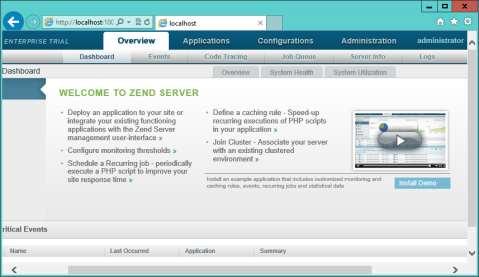 Figure 2-12. The Zend Server administration screen You can return to this screen at any time by entering http://localhost:10081 into your browser.