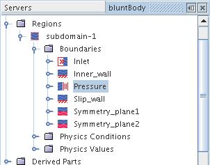 Conversely, if a boundary node is selected in the bluntbody tree, the surface corresponding to that boundary is