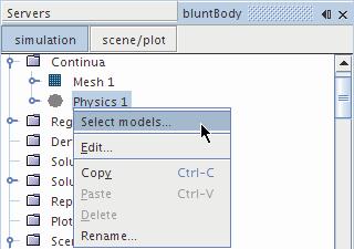 Right-click the Physics 1 node and choose Select models.