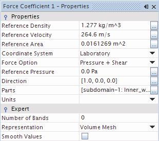Select the Force Coefficient 1 node and enter the settings for the report in the Properties window. Enter 1.