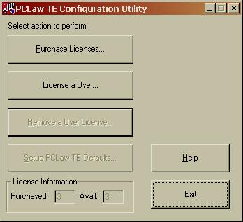Licensing a User During the installation, if you selected to configure PCLaw TE at a later time or to license additional users: 1.