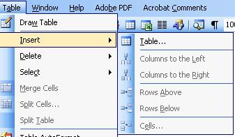 information in rows and columns and use borders and shading. You can create a table using the INSERT TABLE command or the DRAW TABLE command on the TABLE menu.