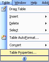 Table Properties 1. To set table properties that relate to the entire table, select the entire table.
