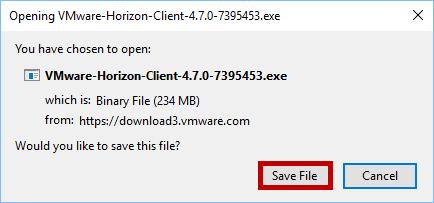 Click Download. Figure 5 - Download VMware Horizon for Windows 8. Click the Save File button.