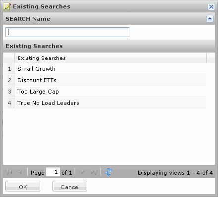 Finding Investments in the Research Module Saving a search The criteria you enter in the Advanced Search dialog box can be saved for easy retrieval in the future. Each user can save 100 searches.