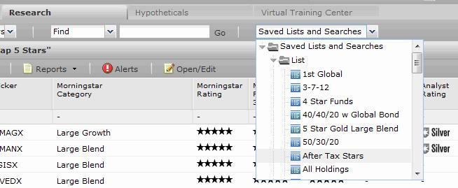 Working with Lists in the Research Module Retrieving a list Once a list is saved, there is only one way to display the list in the spreadsheet area.