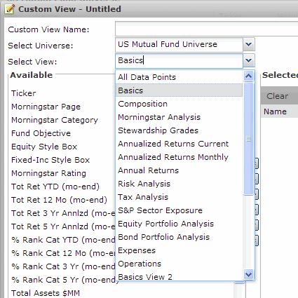 Working with Custom Views in the Research Module Creating a custom view from scratch 3. From the Select View drop-down field, choose the view whose columns you want to see.