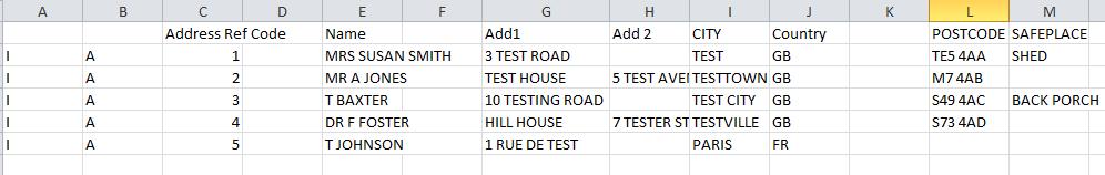 Your address data will now show across the columns. You will need to insert a row at the top so that you have a header row.