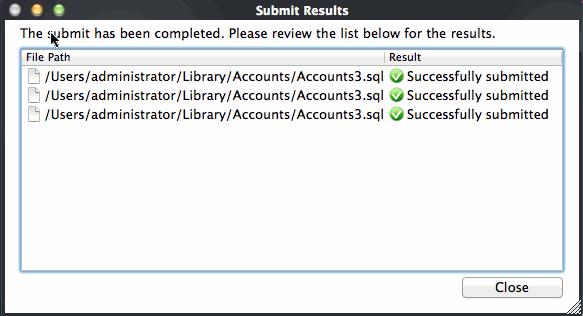 The results screen displays these results: 'Successfully submitted' - The file's signature was not found in the list of files that are waiting to be tested and was therefore uploaded from your