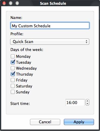 3. Type a name for the newly scheduled scan in the 'Name' box. 4. Select a scanning profile from the list of preset scanning profiles by clicking at the drop-down arrow, in the 'Profile' box.