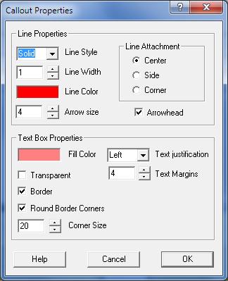 40 Figure 51 Annotation Callout Properties In the Callout Properties dialog box, various aspects of callout appearance can be changed. Line Properties: Modify style, width and color of the line.
