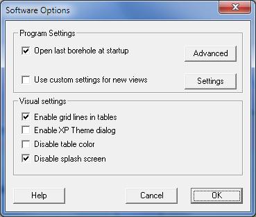 42 4.13 SOFTWARE OPTIONS The global software options are included in the following dialog box. To selectively activate custom view settings, click on Settings button.