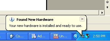 Figure 71 New Hardware installed confirmation Alternatively, correct installation of the device drivers can be verified by