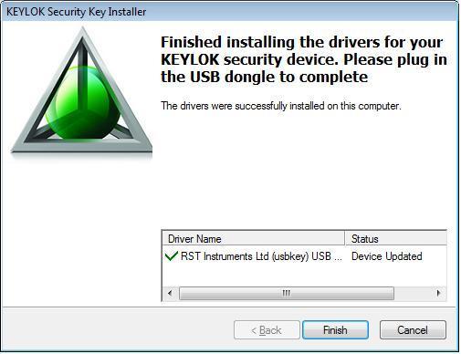 61 Figure 76 KEYLOK Security Key Installer install complete After successful installation, the yellow message balloon (Figure 77)
