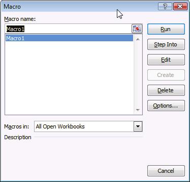 8. Run the macro by going to the Code group and clicking Macros. The Macro dialog box opens. 9.