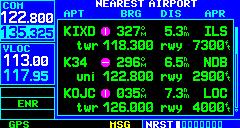 NEAREST AIRPORTS TO SCROLL THROUGH THE LIST OF FREQUENCIES 1) Activate the cursor, if not already active, by pressing the small right knob.