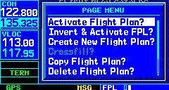 3) Turn the large right knob to highlight the desired flight plan and press the MENU Key to display the Flight Plan Catalog Page Menu.