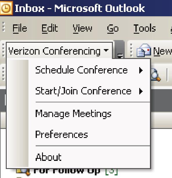 the following menu: Start/Join Conference Schedule Conference Manage Meetings