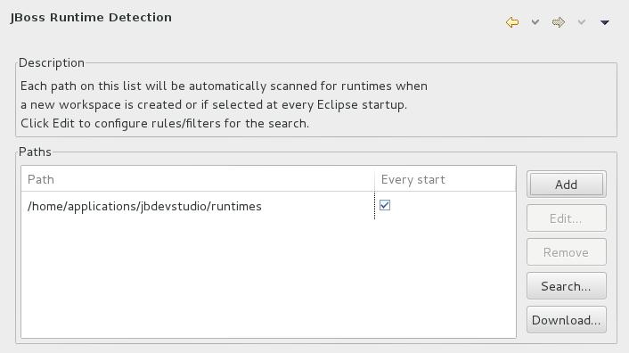 CHAPTER 4. POST-INSTALL INSTRUCTIONS Figure 4.1. JBoss Runtime Detection Pane 2. Click Add. 3.