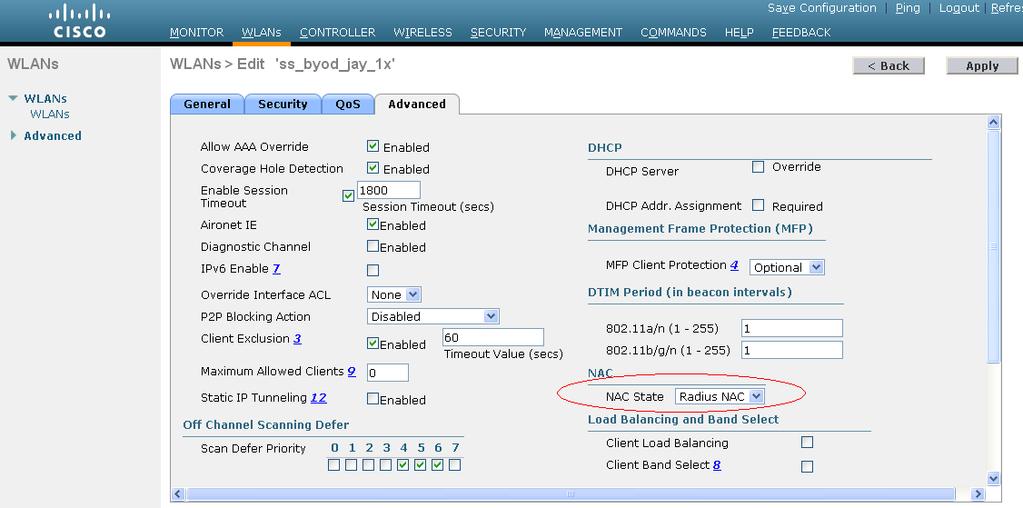 Figure 70 Advanced settings 10. Click Apply. 11. From the navigation tree, select Advanced > AP Groups. 12. In the AP groups list, click default-group.