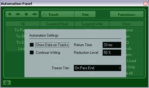 Here you will also find the Show Data on Tracks and Continue Writing (previously Allow Continue Writing after Transport Jump ) options, previously found on the Options pop-up menu.