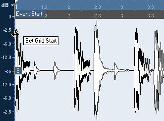 Open the Definition tab and click the Auto Adjust button. The transients, i.e. the significant positions of your audio are moved to exact note values in the audio grid. 3.