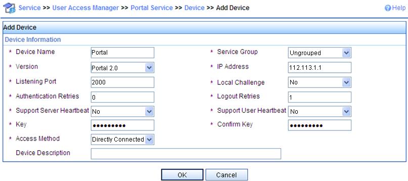 d. Select the IP address 112.113.1.1, which is the IP address of the AC interface that connects to the client. e. Enter the key 123456789, which must be the same as that configured on the AC. f.