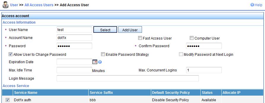 Figure 29 Adding an access user account Configuring the AC 1. Configure a RADIUS scheme: # Create a RADIUS scheme named rad and enter its view.