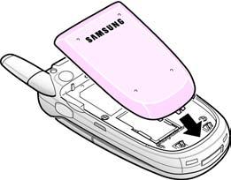5. Place the battery so that the tabs on the end align with the slots at the bottom of the phone. 6.