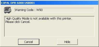 2. Errors not requiring power cycle Error No. W50 Printer not ready." Displayed message W51 W52 W53 W54 W55 W56 W57 W58 W59 W60 W61 W73 W90 Ink ribbon run out. Please replace an ink ribbon.