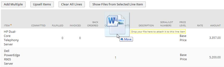 Using File Drag and Drop 3 5. To attach files to a line item, drag a file from your computer and then drop it to the transaction line.