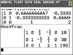 Press MATH FRAC to convert from decimals to fractions. (a) Displaying matrix [A].
