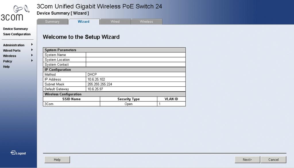 14 SECTION 1: CONFIGURING THE WIZARD To start the Setup Wizard: 1 Click Device Summary > Wizard.