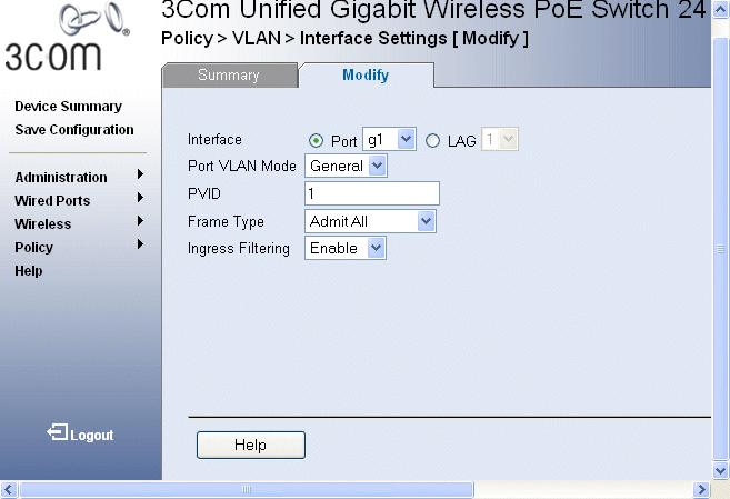 Defining VLAN Interface Settings 149 To modify VLAN Interfaces: 1 Click Policy > VLAN > Interface Settings > Modify.