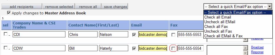 documents for this project. As you find users you would like to include in the broadcast, you may select the check box next to their name and choose add recipients.