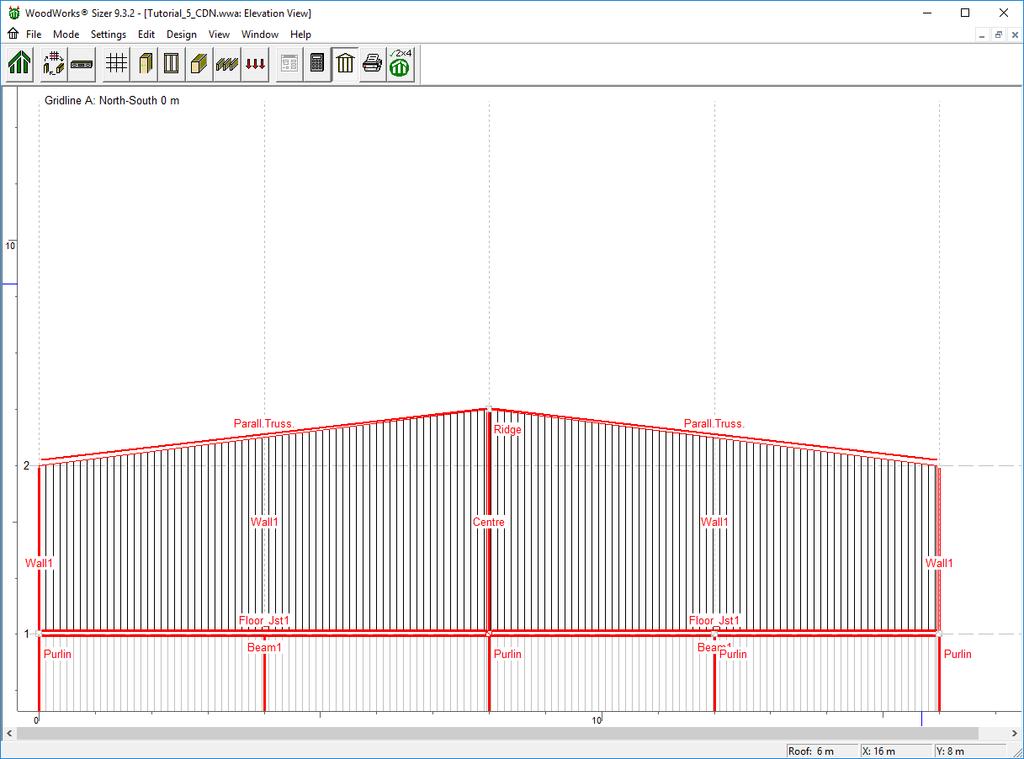 Elevation View 1. Click on the Grid button from the toolbar. 2. Click on gridline A so that it is highlighted in red. 3. Click on Elev. View from the toolbar. 4.