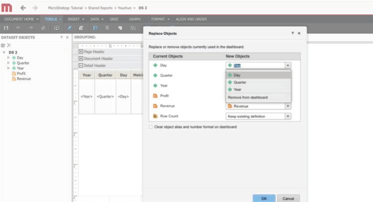 MicroStrategy Analytics Enterprise 10.2 Dataset replacement and reconciliation in documents With MicroStrategy 10.