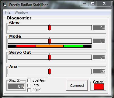 Using device manager in Windows, determine which COM port the FFUSB is using and then select the proper COM port in the Freefly Radian Stabilizer interface found under the Window > Comms Link toolbar.