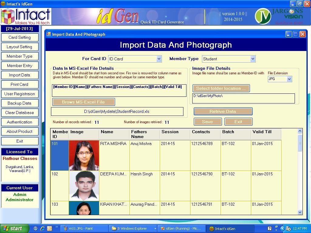 Now click on Retrieve Data button to retrieve the data and photographs in the grid below. If you are satisfied with retrieval of all the data then click on Save button to store it in database.