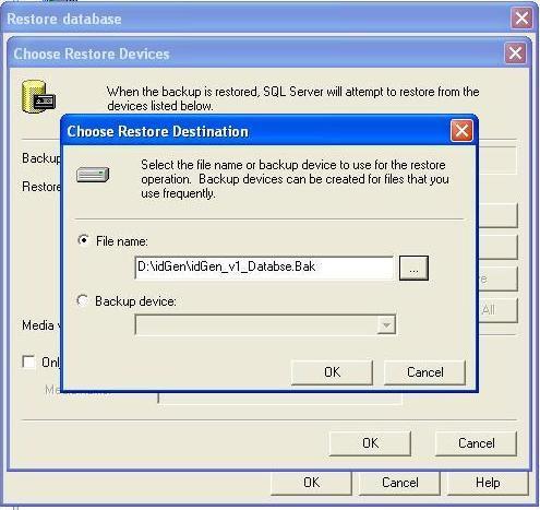 On clicking Add button it will show the following window: Now click on the button to explore the database backup file (typically named as idgen_v1 bak) on your CD/Folder with software.