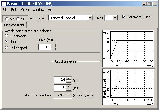 B-65404EN/01 CONCRETE EXAMPLES 1.CONCRETE EXAMPLES 1.1.4 Tuning of Parameters The parameters are tuned with considering the result of measurement. It is shown to tune time constant on rapid traverse.