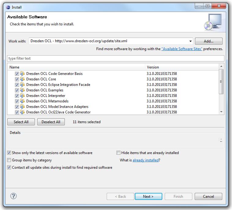 2.1. How to Install Dresden OCL Figure 2.4.: Selecting features of Dresden OCL. ˆ http://download.eclipse.