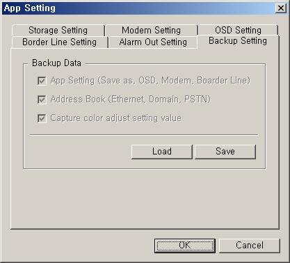 Backup Setting Backup setup for emergency situations, Load applies the information saved in the