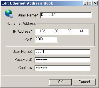 (2)Ethernet A)Registering Click the [Add] button from the Address Book window, as shown in the following figure.