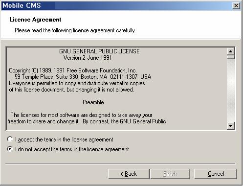(4) Read through the End User License Agreement (EULA) carefully. If you select the item related to acceptance, the [Finish] button is enabled.