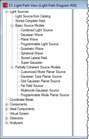 Light Sources in Light Path Diagram Loads source from Catalog User defined source Basic coherent, monochromatic