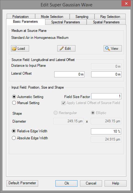 Light Sources Basic Parameters The basic parameters tab can be configured for all light sources alike. It allows to enter the lateral offset and distance from source plane.