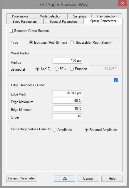 Light Sources Spatial Parameters On the spatial parameters page the user can define additional parameters of
