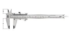 Workshop Vernier Caliper 100 Series Standard DIN 862 Standard workshop model with locking screw Made of hardened alloyed stainless steel Chromed scale with engraved graduations Packed in plastic box